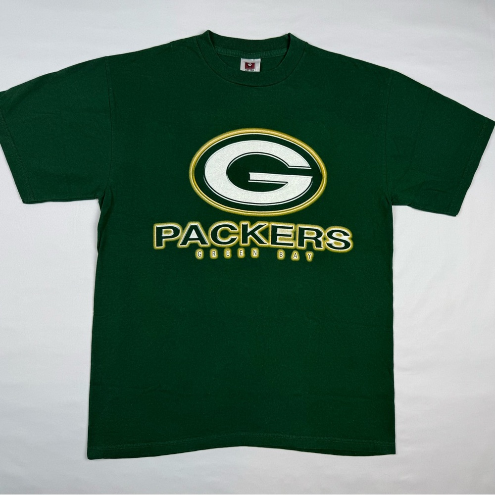 Vtg Green Bay Packers Mens T-Shirt Sz Large 90s Y2K Dark Green Short Sleeve A9
